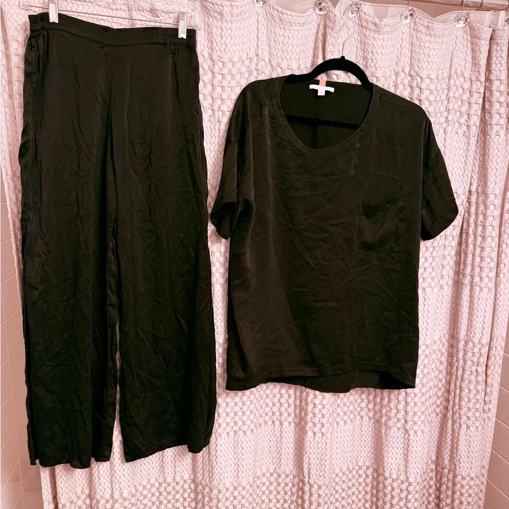 Lunya Deep BLACK Satin Lounge Set